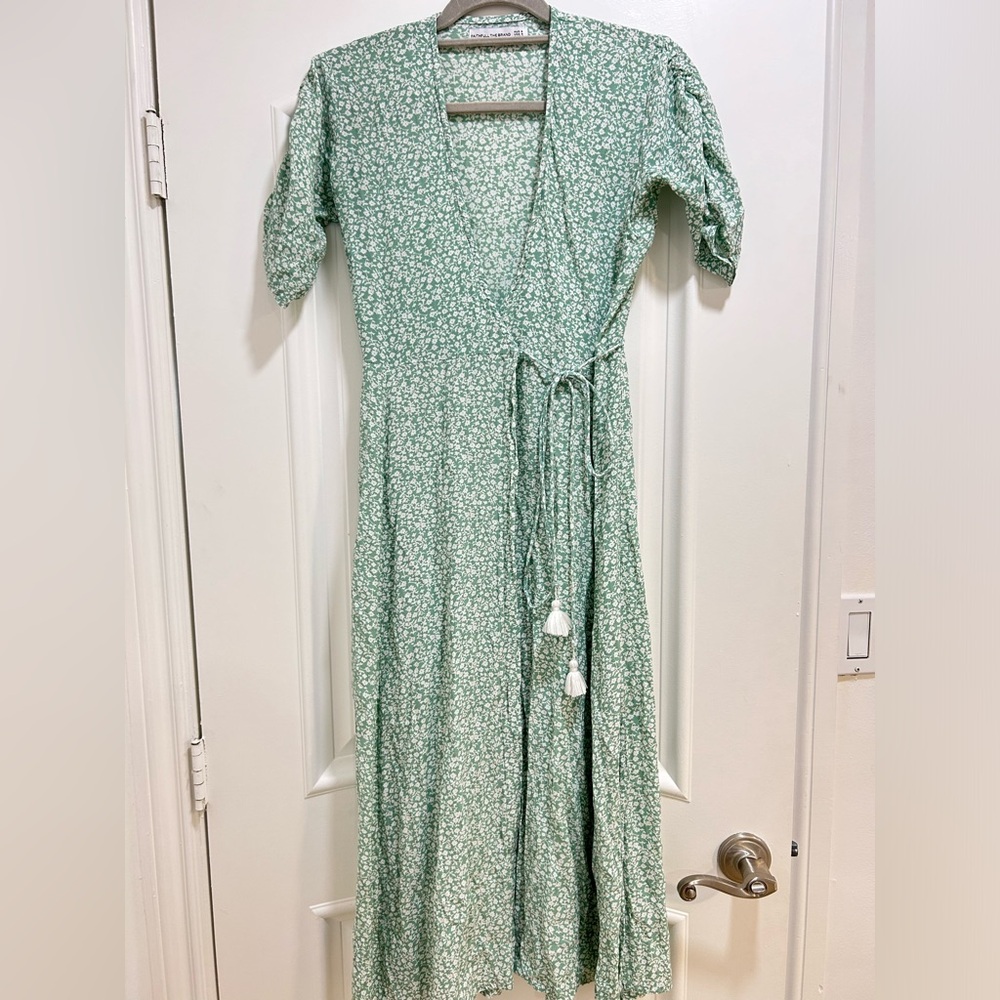 Faithfull the Brand Green Floral Long Sleeve Dress